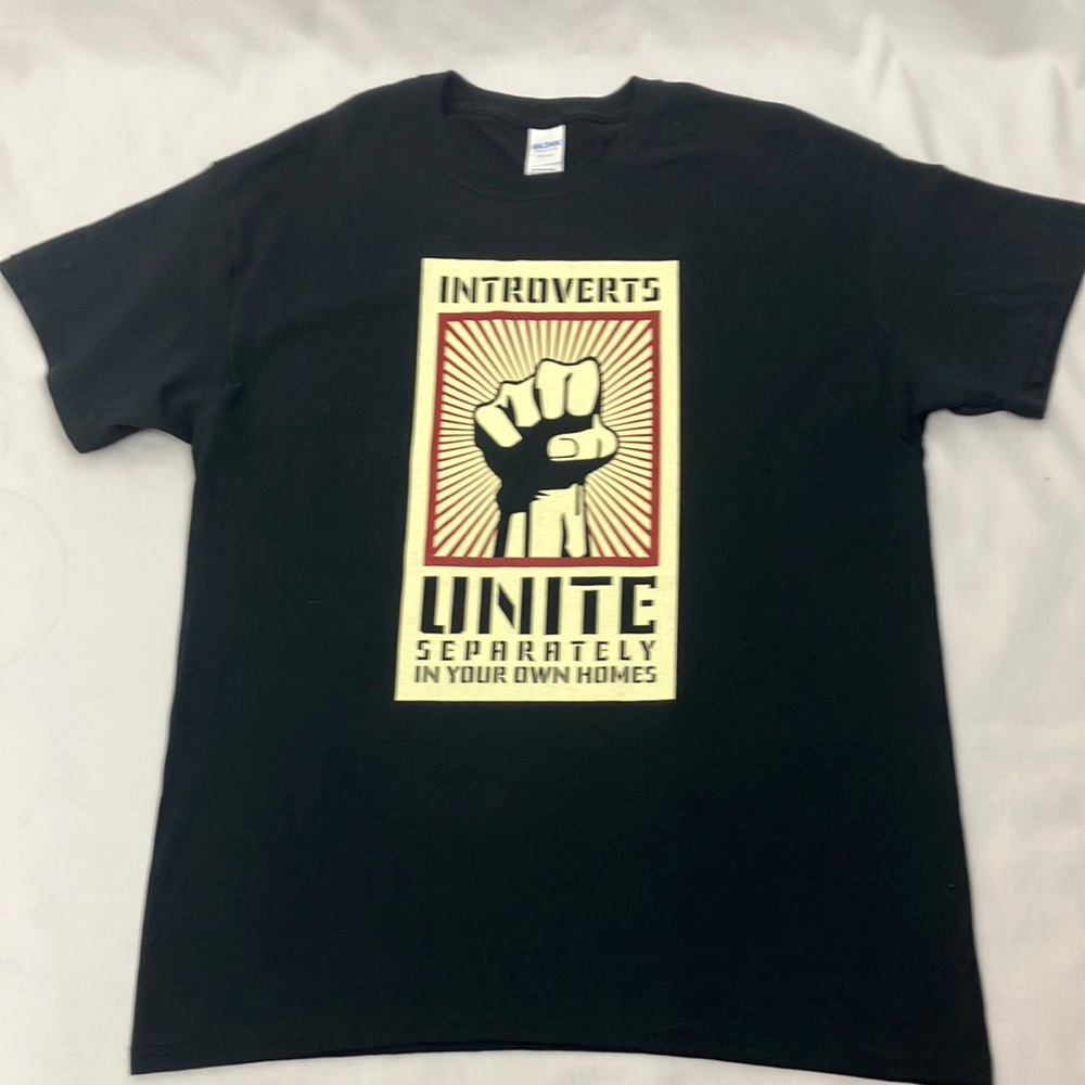 Gildan Introverts Unite Black Graphic T-Shirt size large